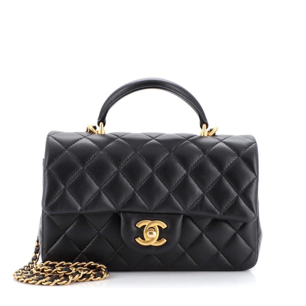 Chanel Classic Single Flap Top Handle Bag Quilted Lambskin Mini